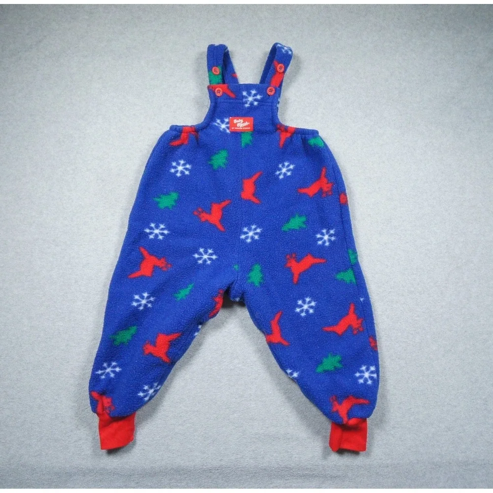 Vintage Baby Bgosh Overalls Kids 24M Blue Fleece Christmas Snowflake OshKosh